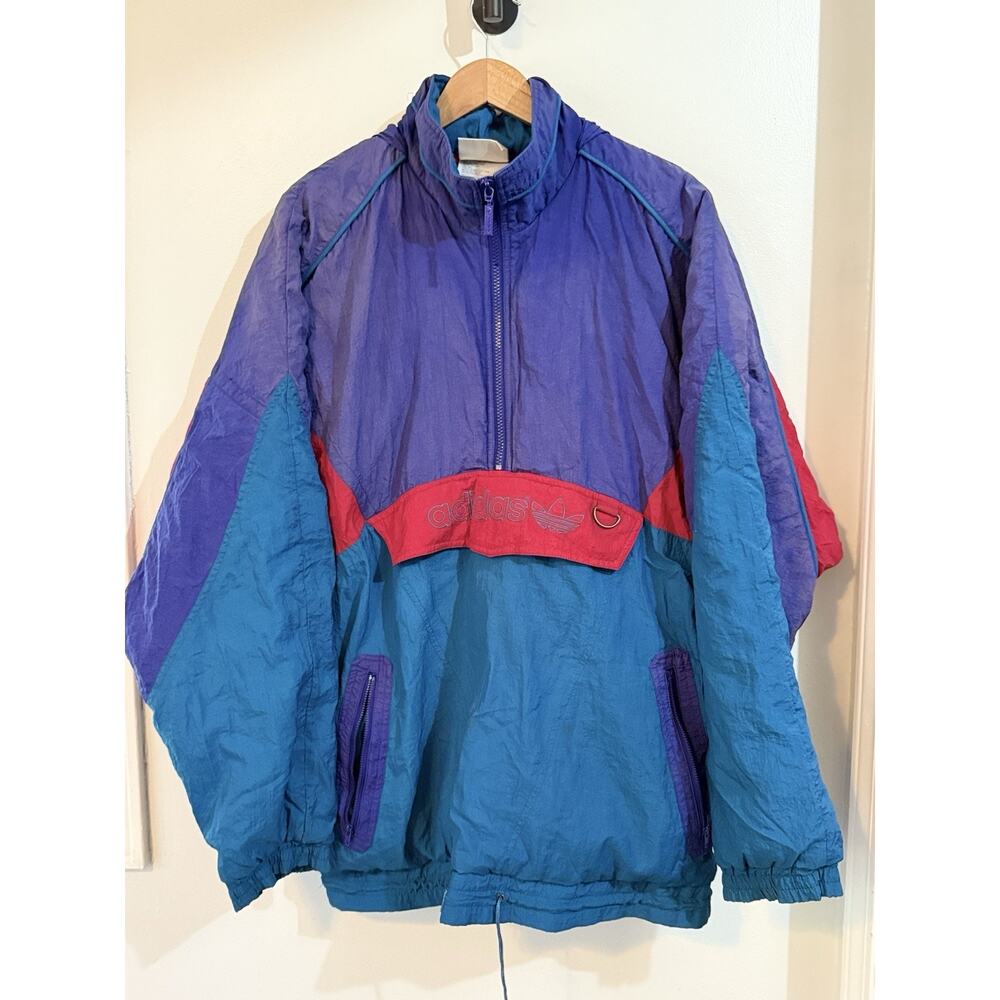 Vintage Adidas Color Block Puffer Hooded Jacket Men L Large